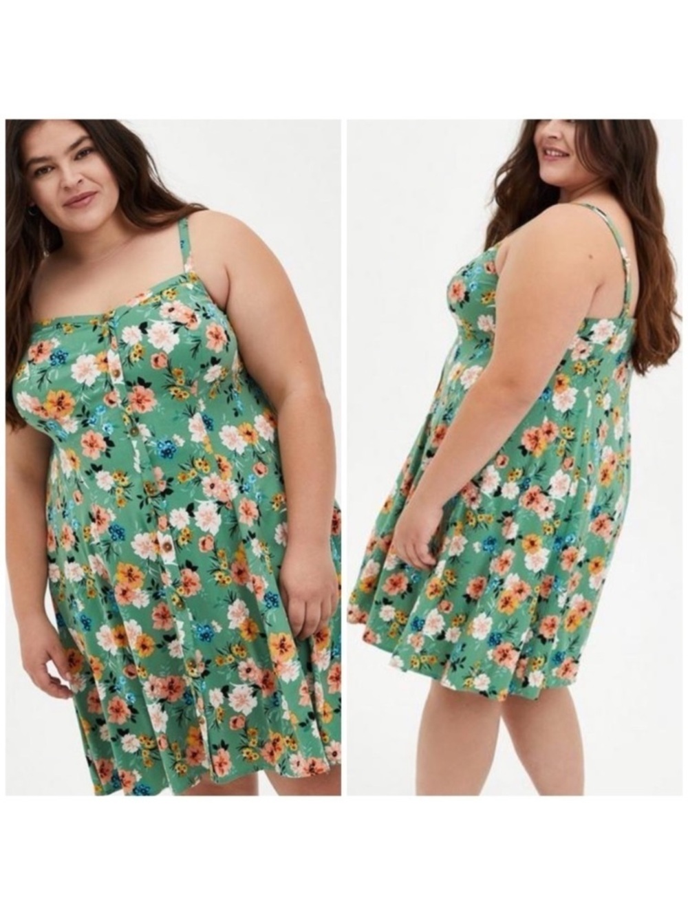 Torrid Green Floral Challis Fit & Flare Cami Dress